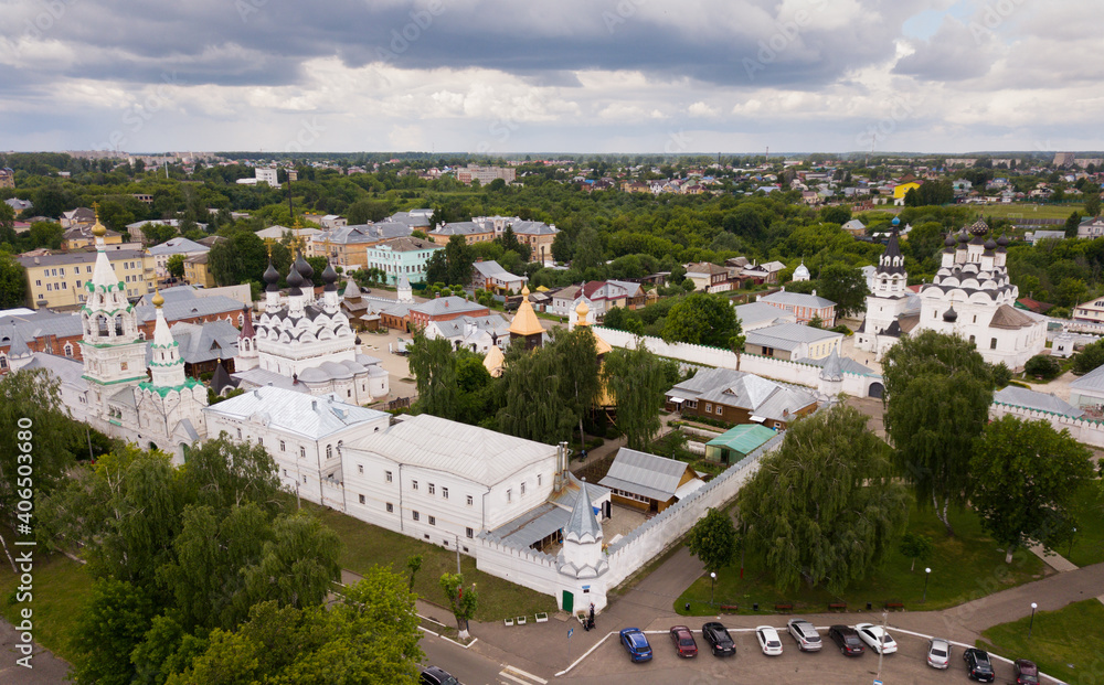 Aerial view of russian landmark Trinity and Annunciation Monasteries in Murom