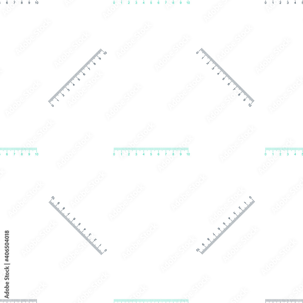 Fototapeta premium Green Measuring scale, markup for rulers icon isolated seamless pattern on white background. Size indicators. Different unit distances. Vector.