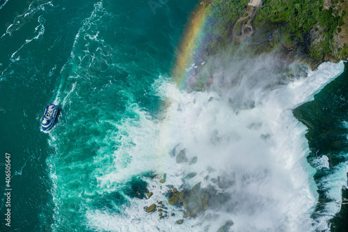 Niagara Falls aerial view with rainbow