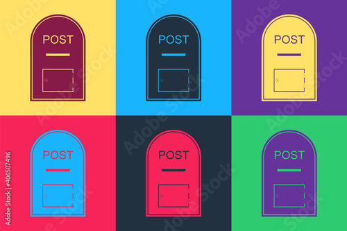 Pop art Mail box icon. Post box icon isolated on color background. Vector.