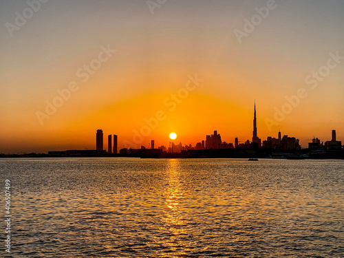 Canvas Print sunset at dubai creek