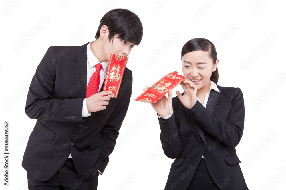 Happy Young Business men with red envelopes Happy Young Business men with red envelopes