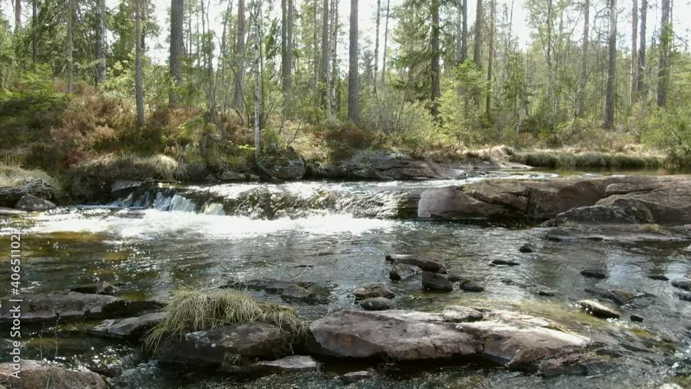 Beautiful view of a slow aerial shot of a river in slow motion on a sunny day. Beautiful view of a slow aerial shot of a river in slow motion on a sunny day.