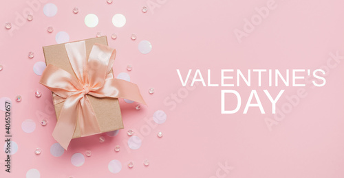 Gifts on pink background, love and valentine concept with text Valentines Day