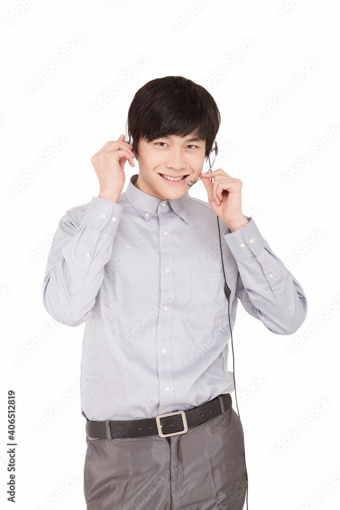 ,portrait of Business men wearing earphones smiling ,portrait of Business men wearing earphones smiling