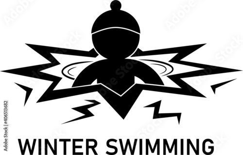 Winter swimming vector sign or icon. Ice swim in freezing cold water in ice-hole. Simple and easily understandable illustration.