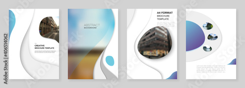 A4 brochure layout of covers design templates with fluid colorful trendy blue gradients geometric shapes for flyer leaflet, A4 format brochure design, report, presentation, magazine cover, book design