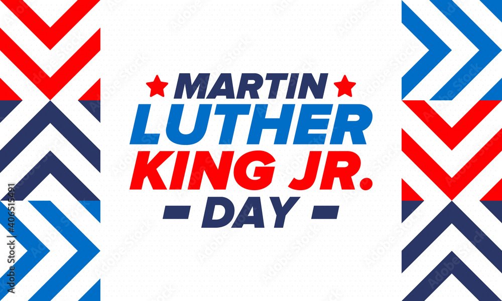Obraz premium Martin Luther King, Jr. Day. Celebrated annual in United States in January, federal holiday. African American Rights Fighter. Patriotic american elements. Poster, card, banner, background. Vector