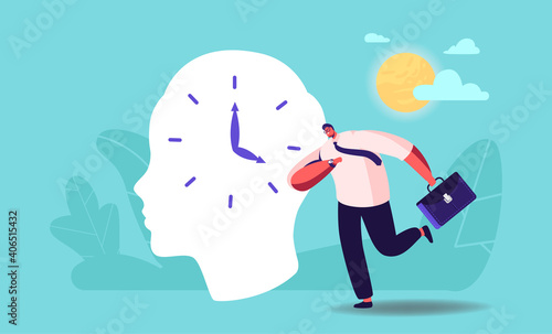 Businessman Character Hurry at Work Oversleep due to Jet Lag Change Time Zone. Hormones Disorder, Deadline and Stress