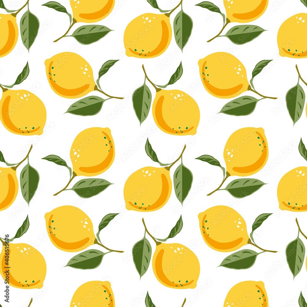 Beautiful seamless vector pattern with lemons and leaves. Abstract texture. Perfect for wallpapers, web page backgrounds, surface textures, textile design, cover, farmers market, notebooks Beautiful seamless vector pattern with lemons and leaves. Abstract texture. Perfect for wallpapers, web page backgrounds, surface textures, textile design, cover, farmers market, notebooks