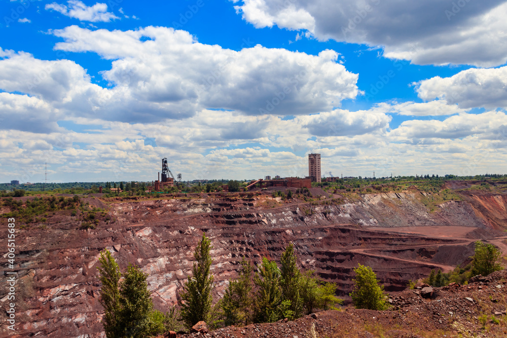 View of huge iron ore quarry in Kryvyi Rih, Ukraine. Open pit mining
