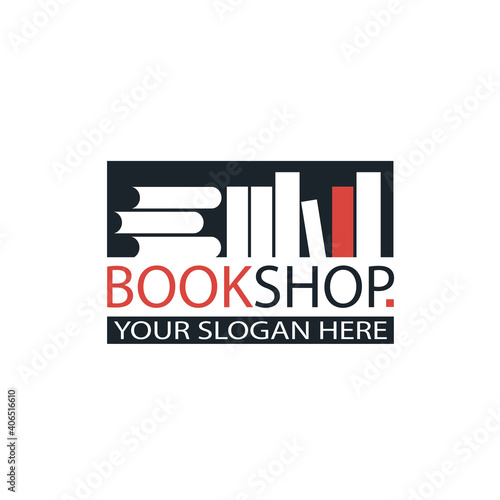 book store emblem with bookcase isolated on white background