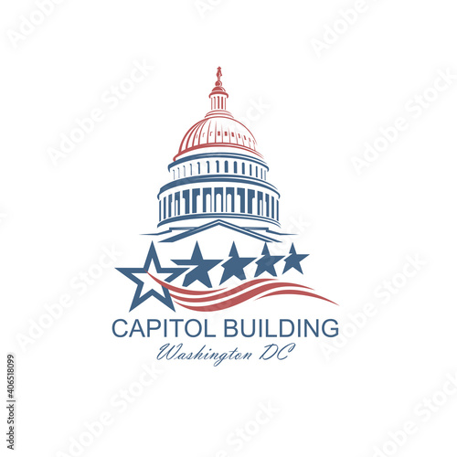 United States Capitol building icon in Washington DC isolated on white backgrpound