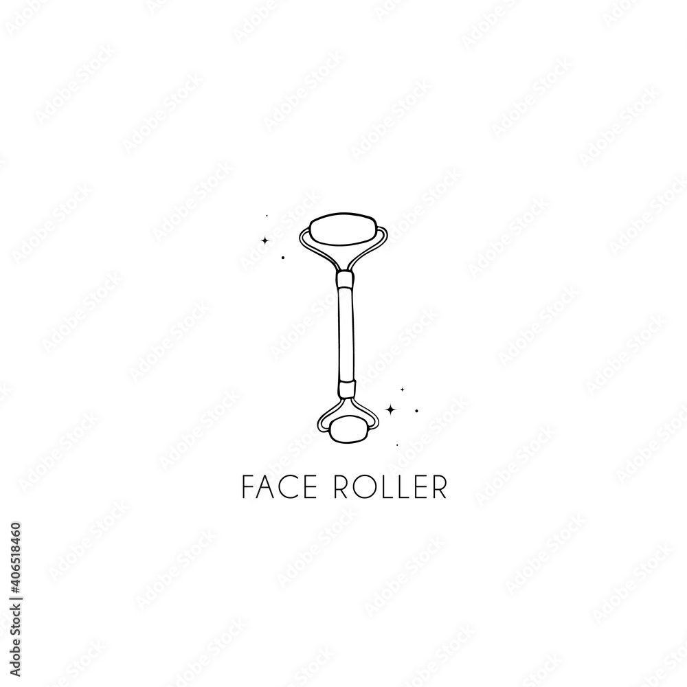 Vector flat black outline quartz face massage Roller isolated on white background Vector flat black outline quartz face massage Roller isolated on white background