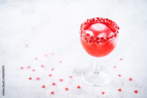 Red Valentine's day cocktail in a glass
