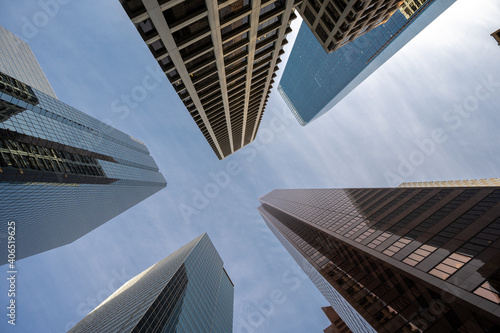 Looking up at office towers in Calgary Alberta. 