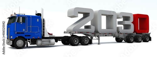 3D illustration of truck transportation with number 2030