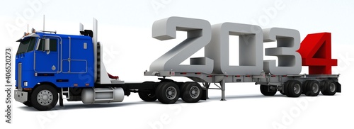 3D illustration of truck transportation with number 2034