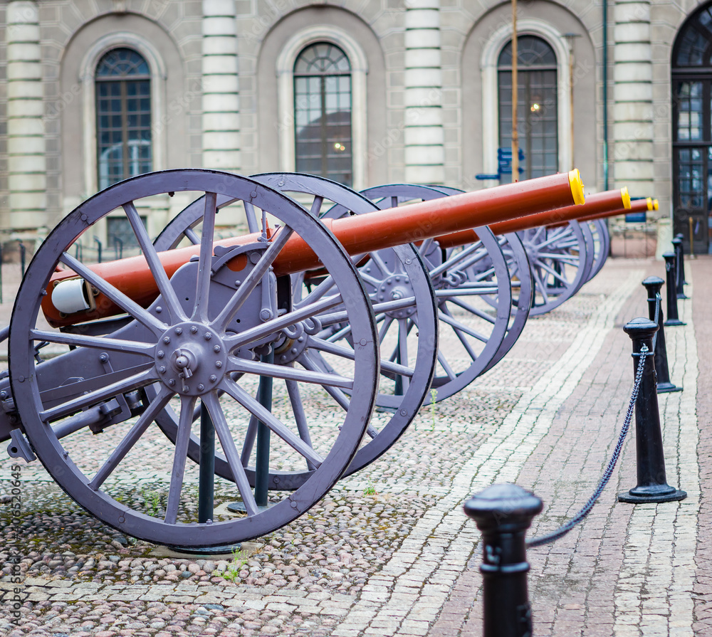Old fashioned canons on display in Stockholm, Sweden
