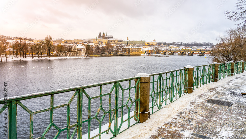 Fototapeta premium Winter Prague Panoramic Cityscape