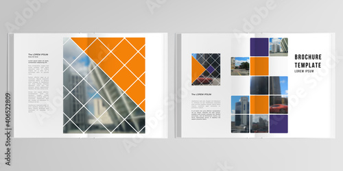 3d realistic vector layout of cover mockup templates for A4 bifold brochure, cover design, book, magazine, brochure cover. Abstract design project in geometric style with squares and place for a photo
