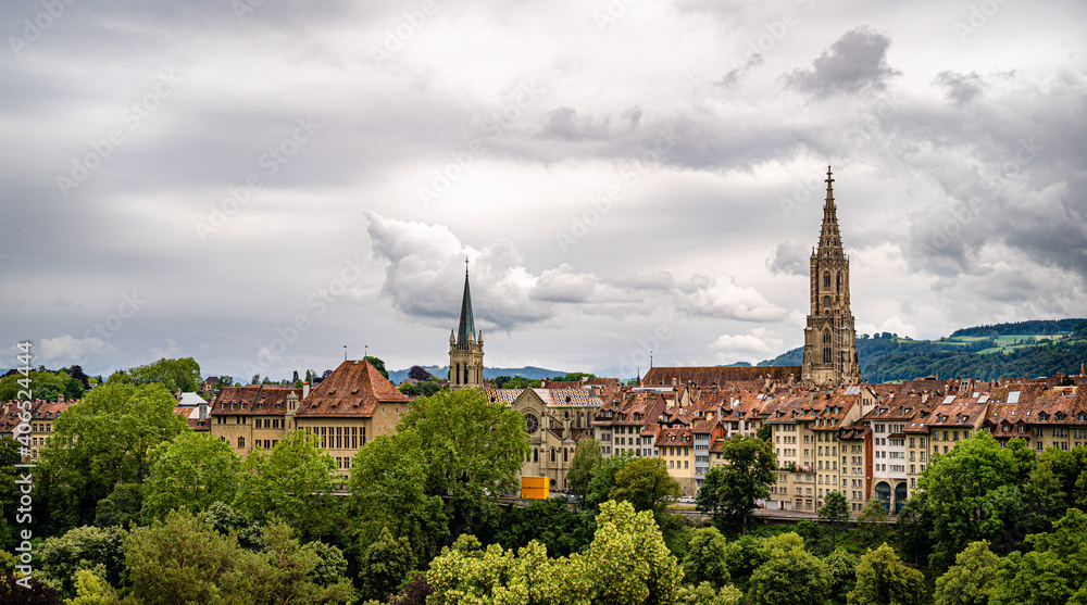 View of the old town of Bern Minster and Church of St. Peter and Paul