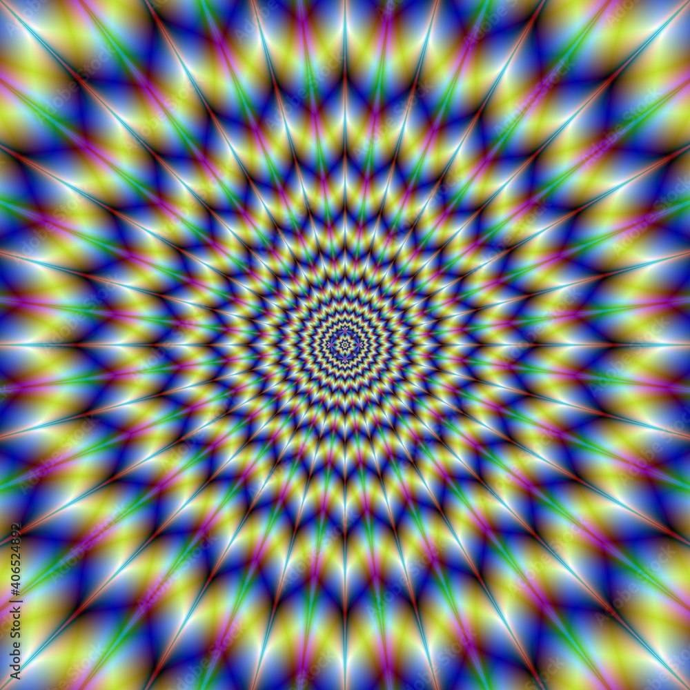 Chevron Rings / A geometric fractal image with a concentric circular zig zag pattern inn yellow, blue and green. Chevron Rings / A geometric fractal image with a concentric circular zig zag pattern inn yellow, blue and green.