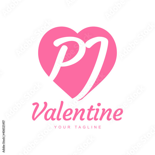 PJ Letter Logo Design with Heart Icons, Love or Valentine Logo Concept