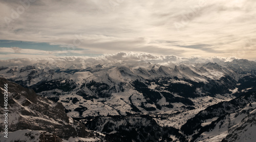 Snow covered swiss alps from above view of mountain Saentis