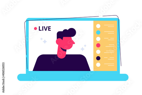 Young male blogger holding a live streaming online event