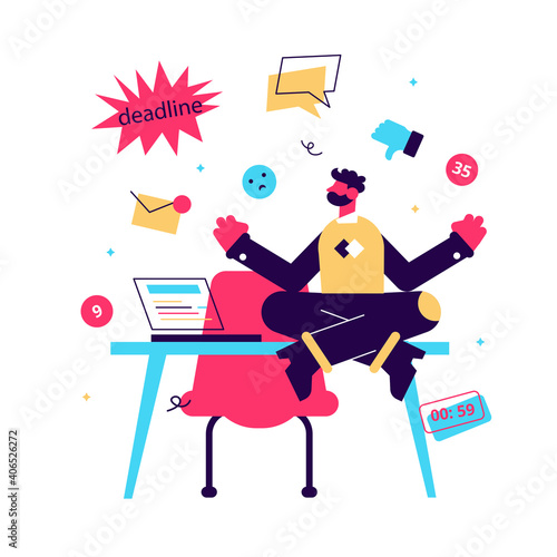 Meditation. Yoga at the office. Harmony and relaxation. Calm