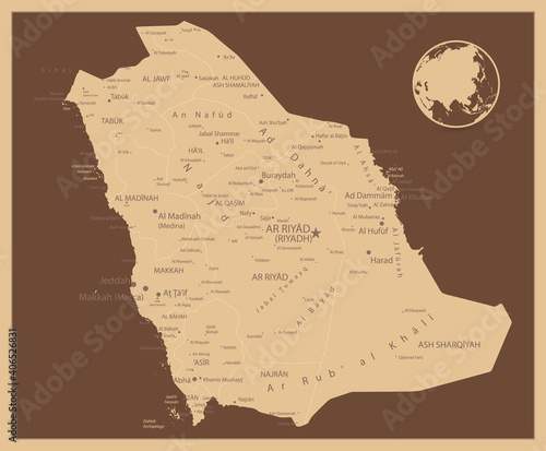 Saudi Arabia Map Antique Colors