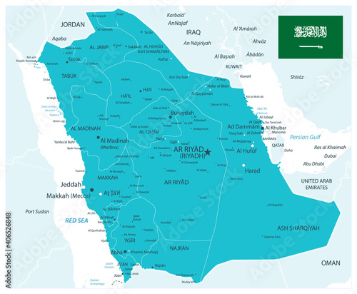 Saudi Arabia Map Aqua Color