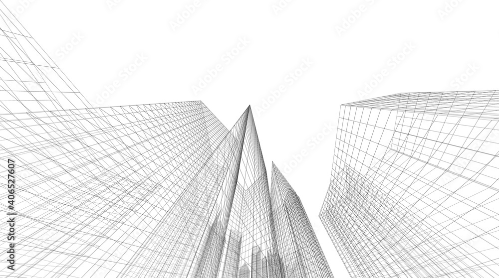 Fototapeta premium Abstract architectural background. Linear 3D illustration. Concept sketch