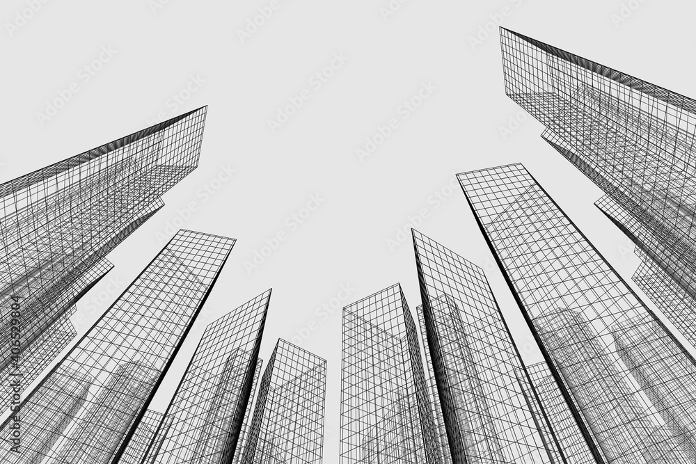 Fototapeta premium Abstract architectural background. Linear 3D illustration. Concept sketch