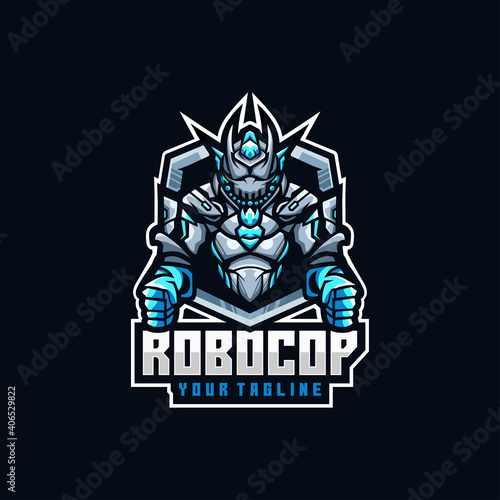 Valokuva cyborg logo template robot metal