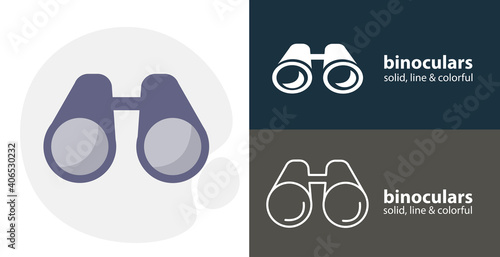binoculars flat icon, with binoculars simple, line icon