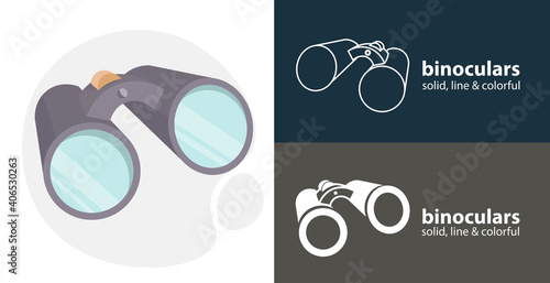 binoculars flat icon, with binoculars simple, line icon