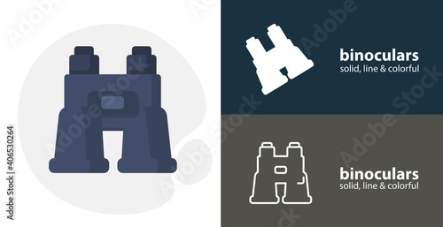 binoculars flat icon, with binoculars simple, line icon