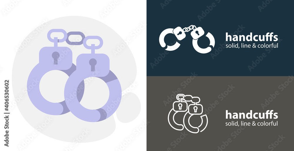 handcuffs flat icon, with handcuffs simple, line icon handcuffs flat icon, with handcuffs simple, line icon