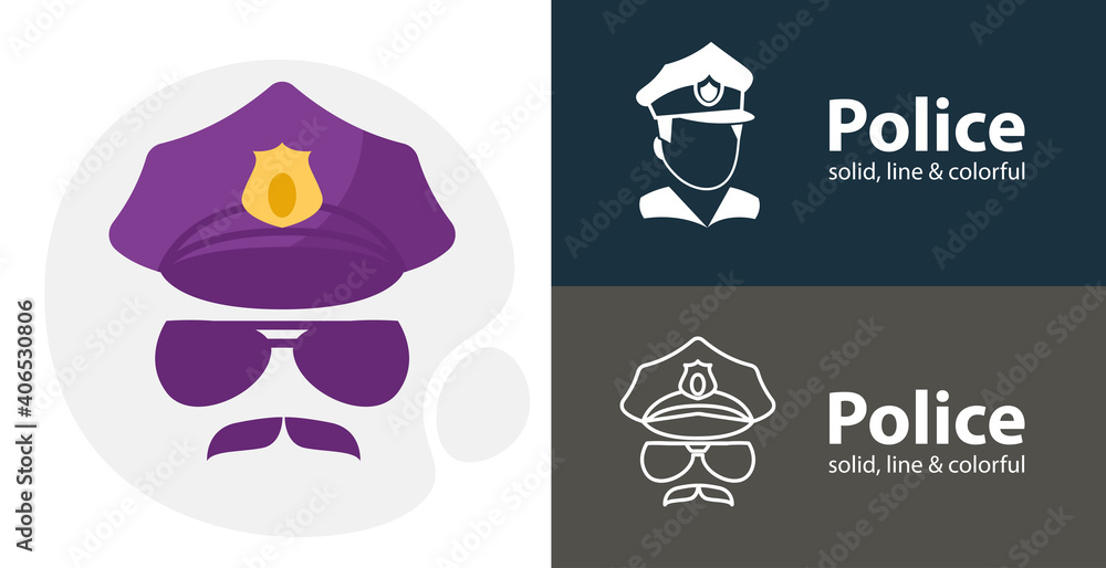 Police flat icon, with Police simple, line icon