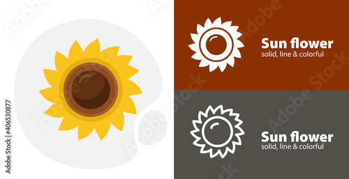 sunflower flat icon, with sunflower simple, line icon