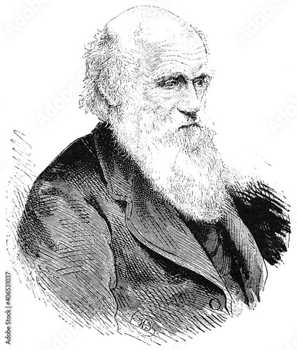 Foto Portrait of Charles Robert Darwin - an English naturalist, geologist and biologist, best known for his contributions to the science of evolution