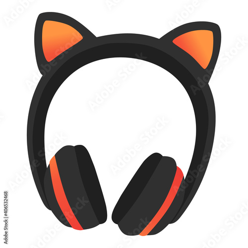 Child Stereo cat headphone orange and black. Isolated on white bacground