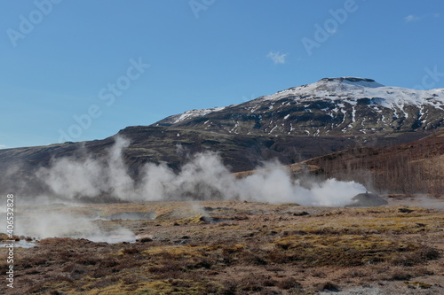 Strokkur, Iceland; Apr. 14, 2017. Photographs of an 11-day 4x4 trip through Iceland. Day 1. Golden ring. This iconic route represents one of Iceland’s most popular day tours, where you can discover la