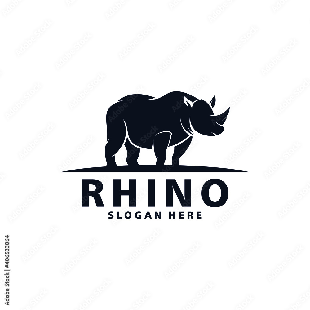 Obraz premium Rhino logo vector with dark color and white background.