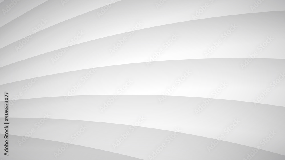 Abstract background of wavy curved stripes with shadows in white and gray colors