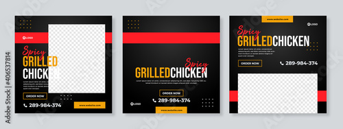 Grilled Chicken Food or Restaurant Food Editable Social Media Post Template Banners for Digital Marketing. - Vector