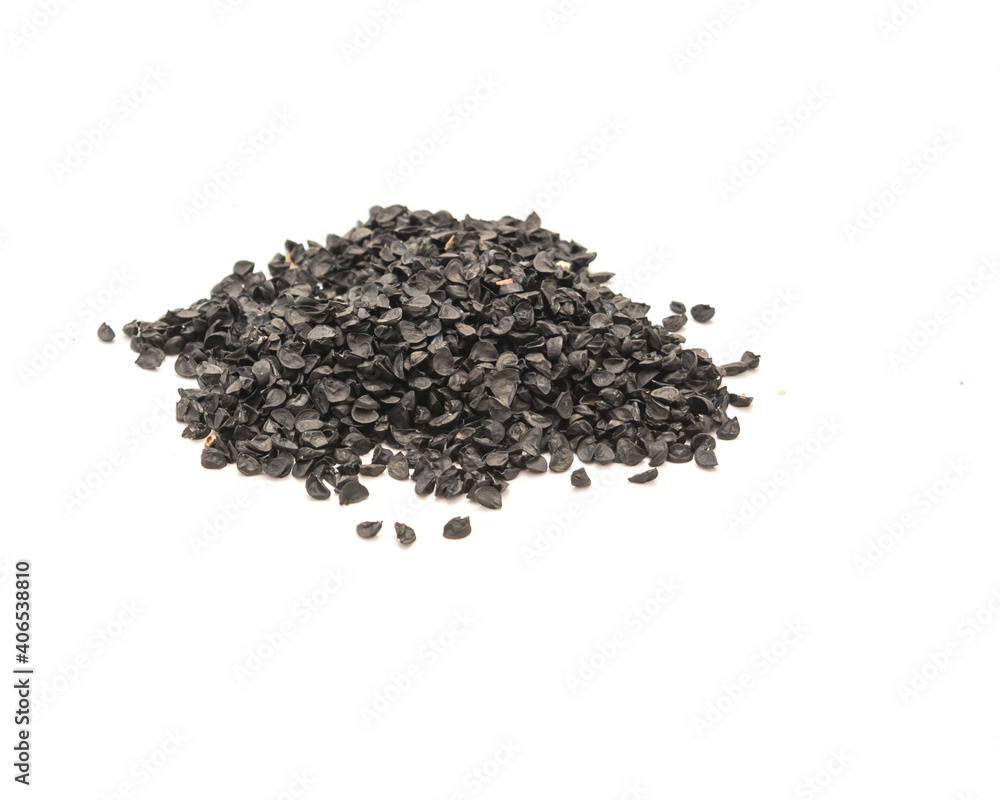 Group of black onion seeds ready for planting green bunching onion isolated on white background Group of black onion seeds ready for planting green bunching onion isolated on white background
