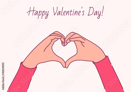 Happy Valentines day, love concept. Female hands in the form of heart 